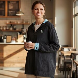 Disney Minnie Mouse Black Windbreaker Jacket Women’s 2X Polka Dot Lined